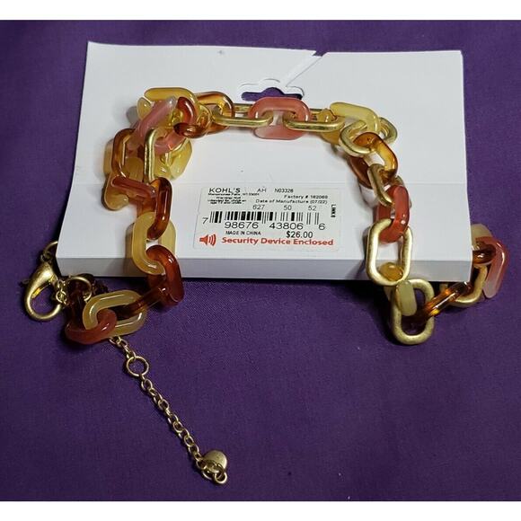 Sonoma Matte Gold Tone and Mulitcolored Resin Chain Link Necklace, 16"-19", NWT - Picture 6 of 6